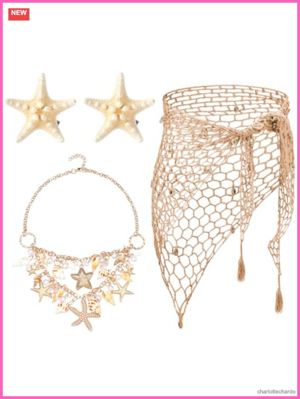 4pc Mermaid Halloween Costume Set for Women Crochet Skirt Starfish Necklace